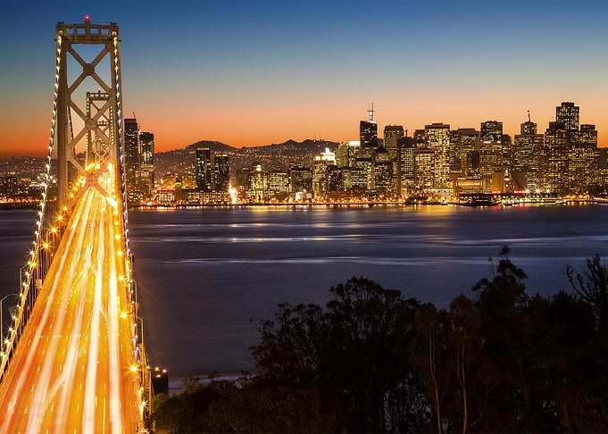 san francisco bay bridge at night