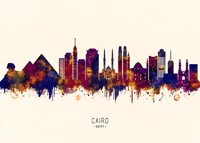 Cairo Egypt Skyline Watercolor Art