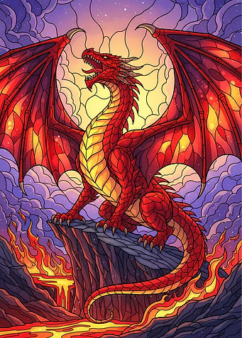 Red Dragon on Cliff