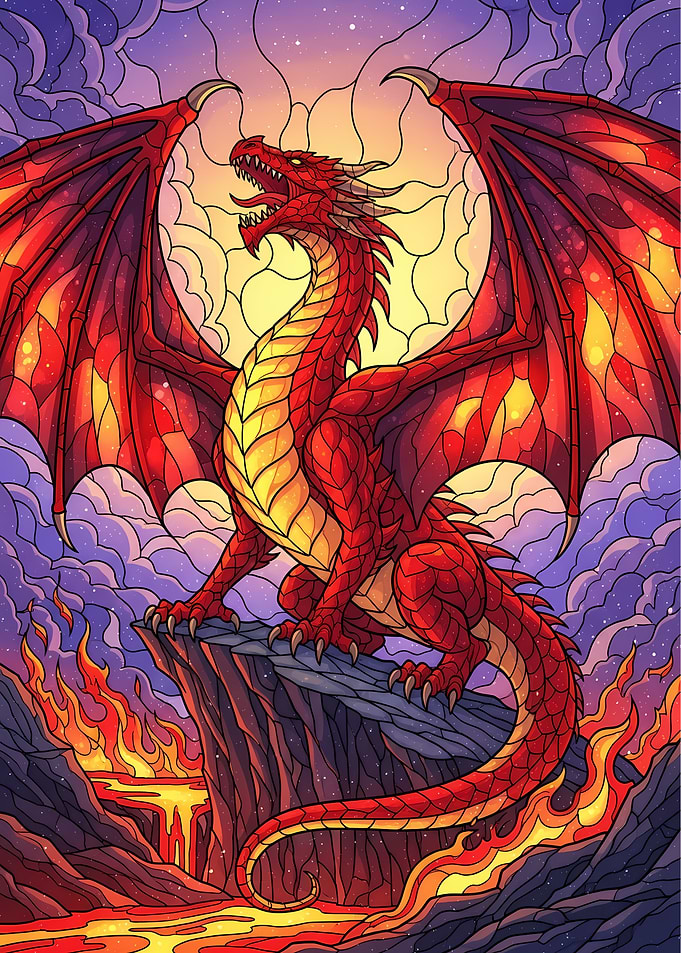 Red Dragon on Cliff