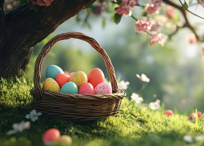 Easter Basket with Colorful Eggs