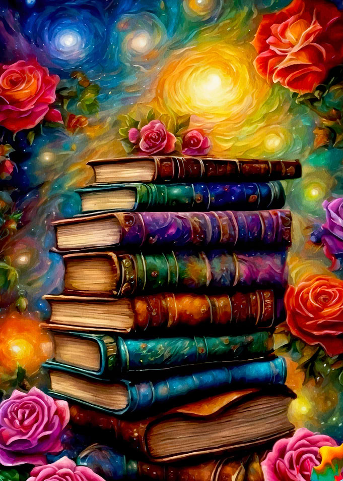 Stack Books Roses