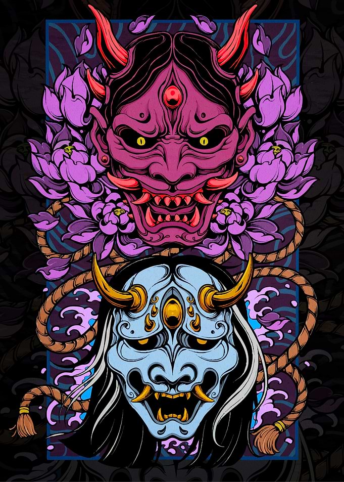 Japanese Oni Masks Floral