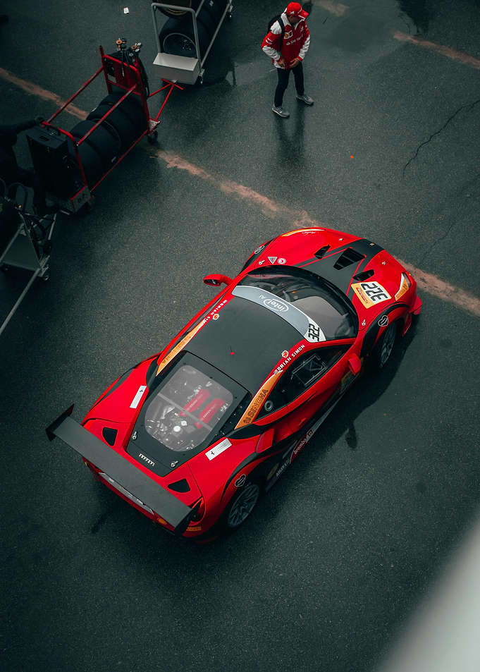Red Ferrari Race Car Overhead View