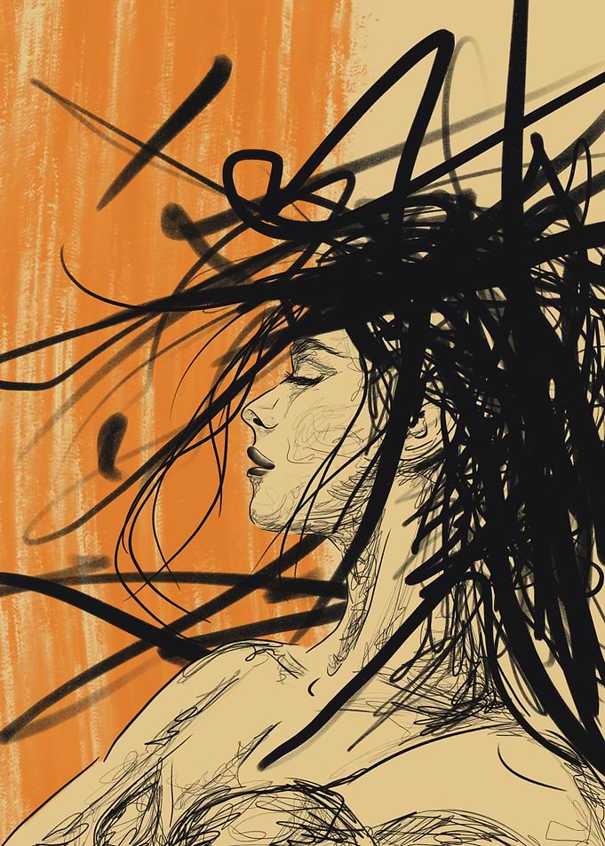 Abstract Portrait with Black Lines