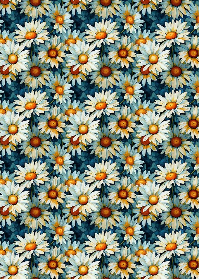 Daisy Flower Pattern on Dark Blue