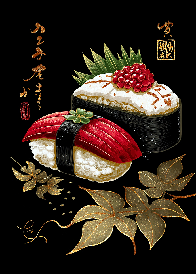 Sushi Art with Golden Leaves