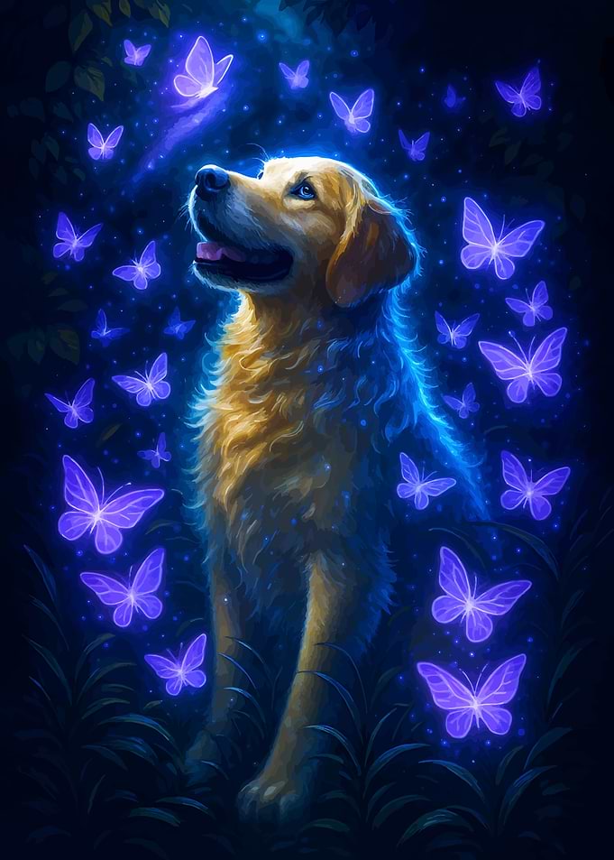 Golden Retriever Ghost with Butterflies