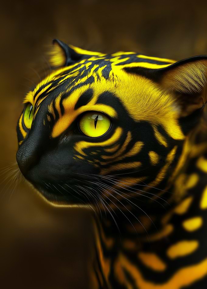 Yellow and Black Striped Cat Portrait