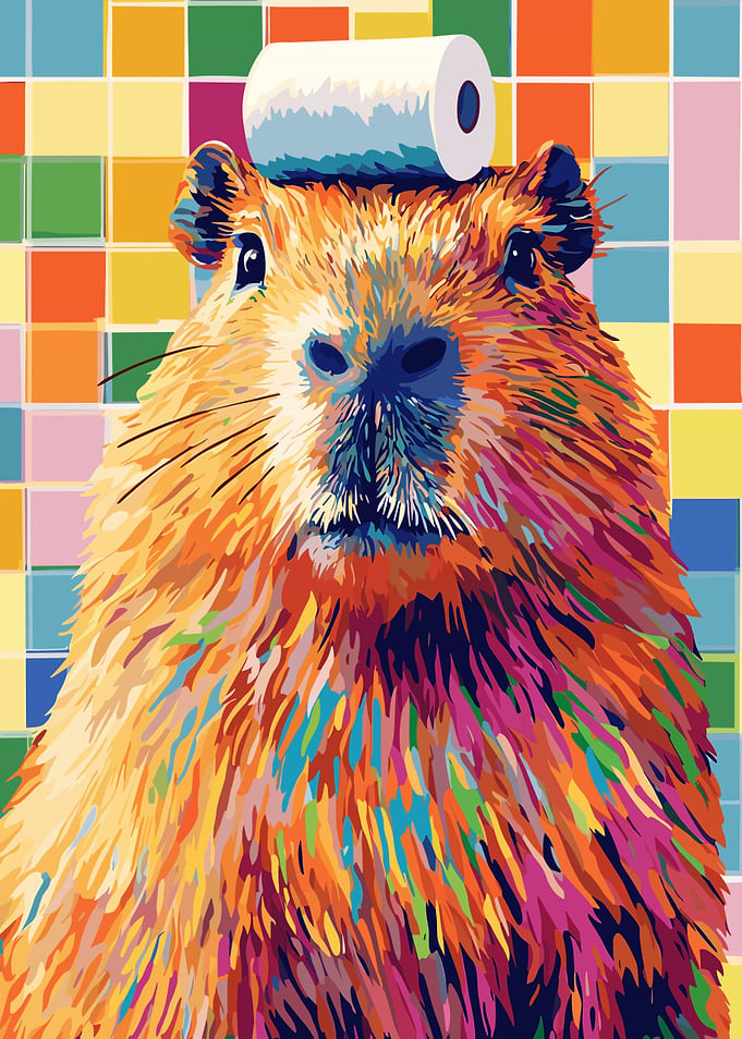Capybara with Toilet Paper on Head
