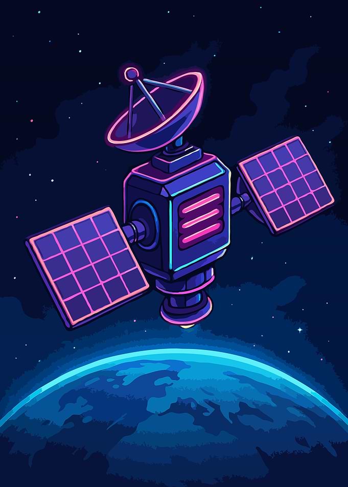 Cartoon Satellite Orbiting Earth