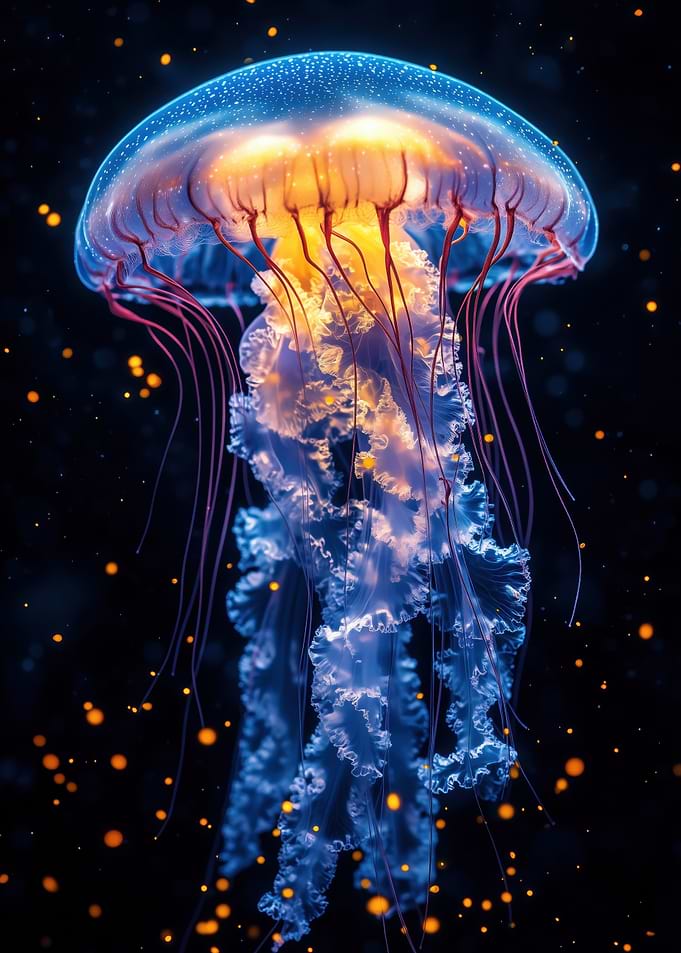 Glowing Jellyfish in Dark Water