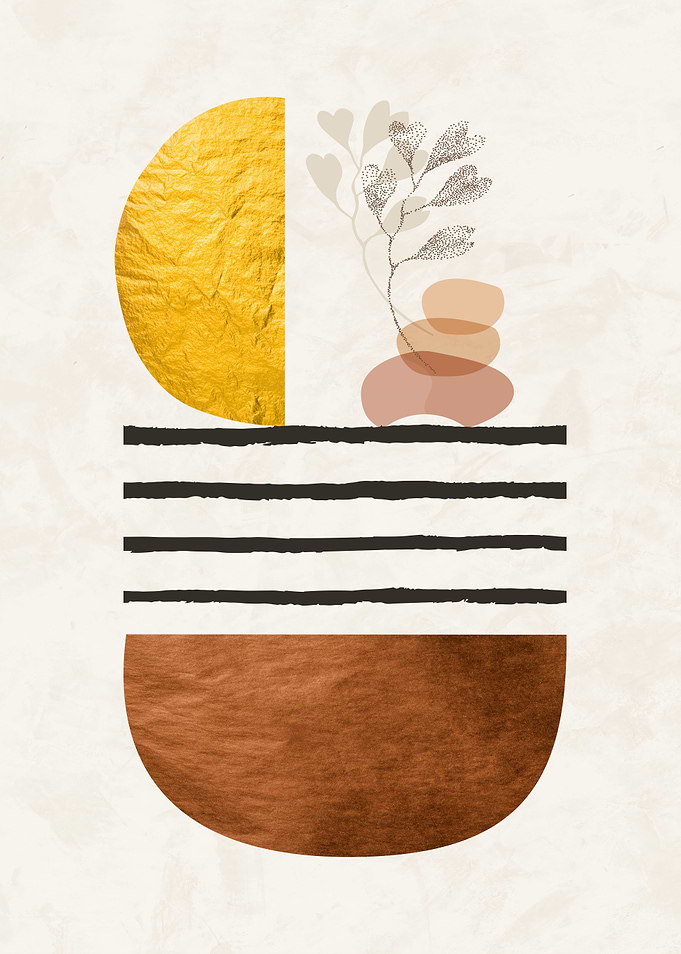 Abstract Geometric Art with Botanical Elements