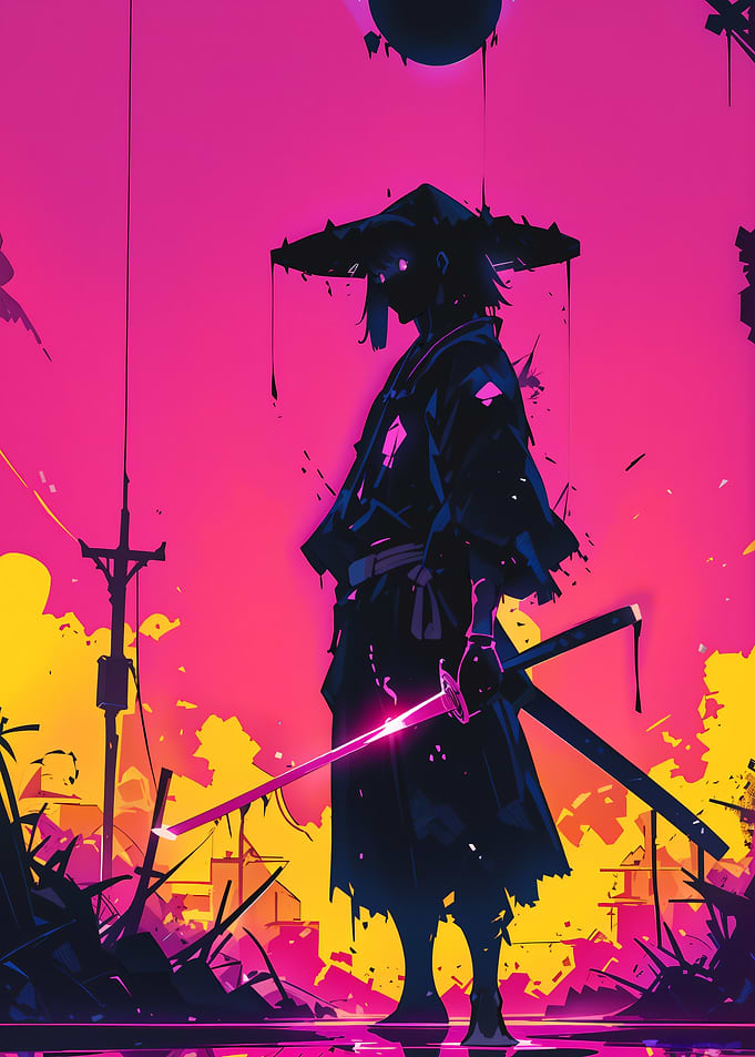 Cyberpunk Samurai with Glowing Katana