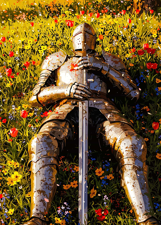 Knight Resting in a Flower Field
