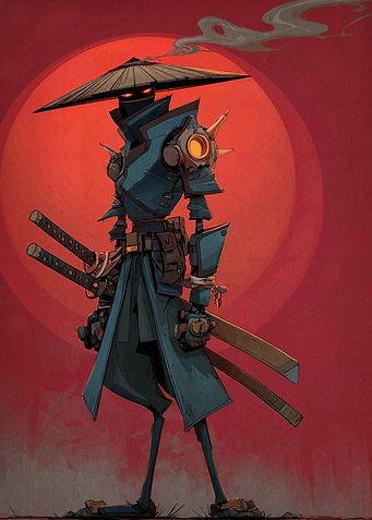 Cyberpunk Samurai Warrior with Dual Swords