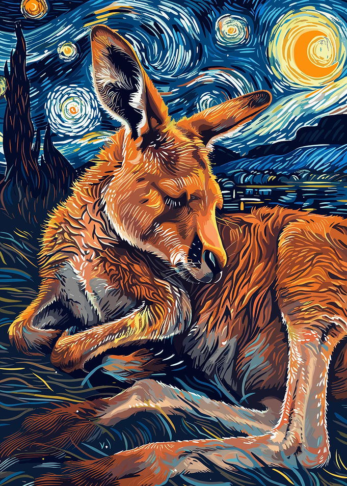 Kangaroo in Starry Night Style