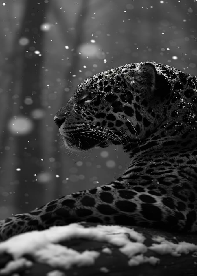 Jaguar in Snow, Black and White