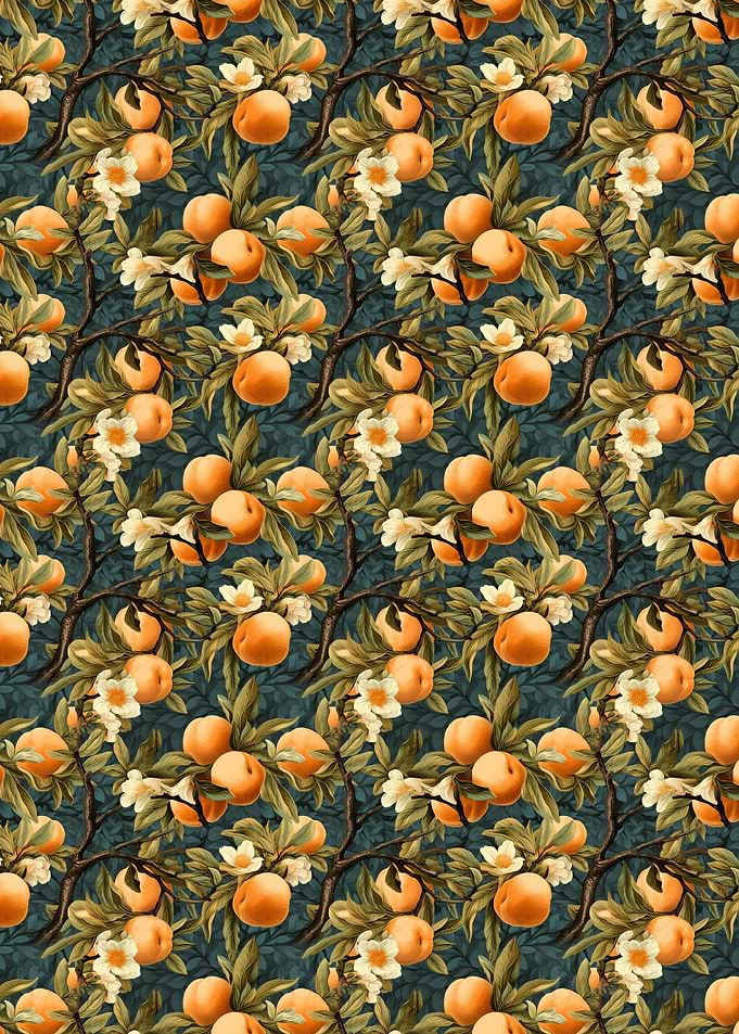 Peach and Blossom Seamless Pattern