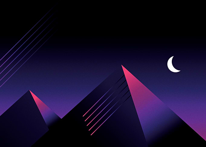 Geometric Mountain Landscape with Moon