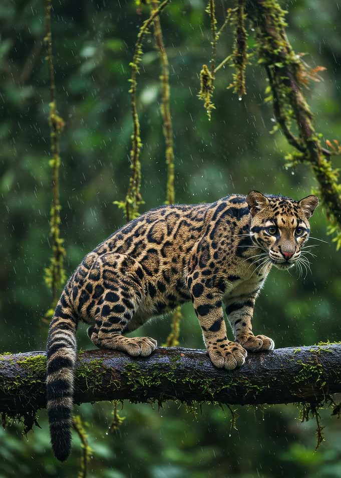 Clouded Leopard in Rainy Forest