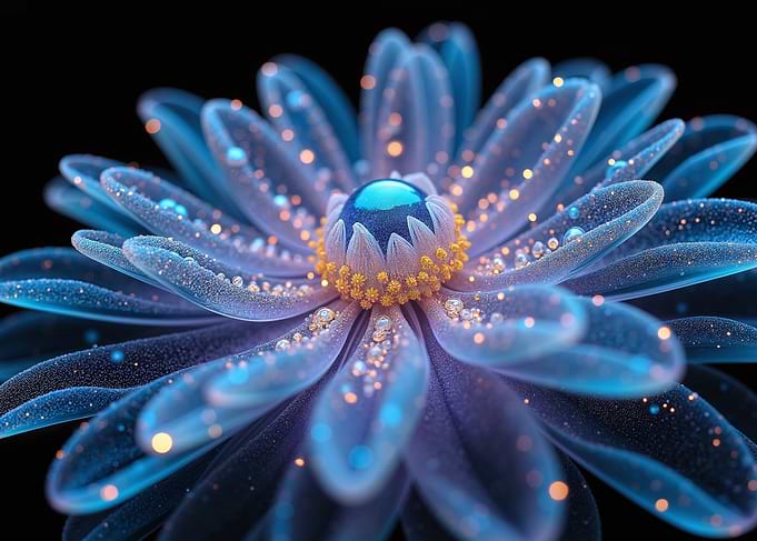 Glowing Blue Flower on Black Background