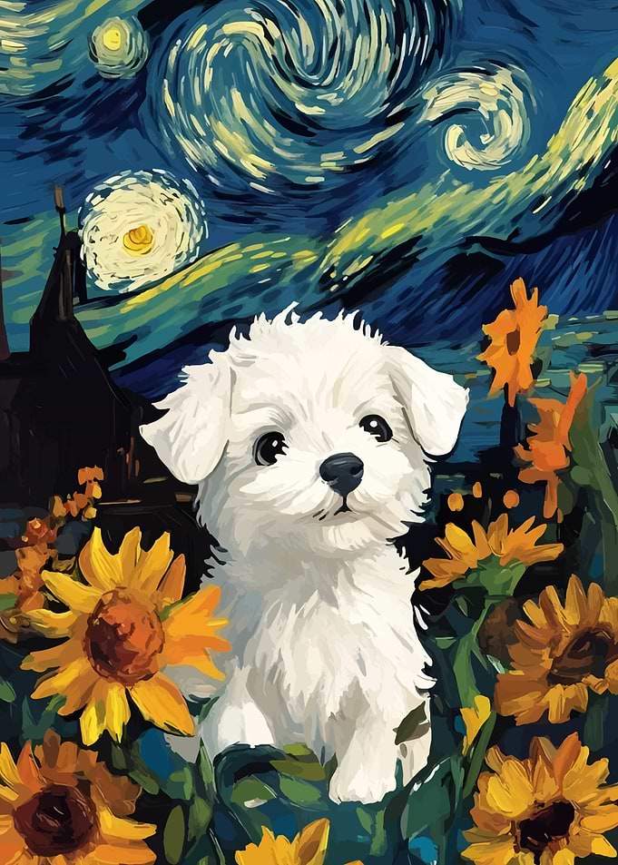 Dog in Starry Night Style