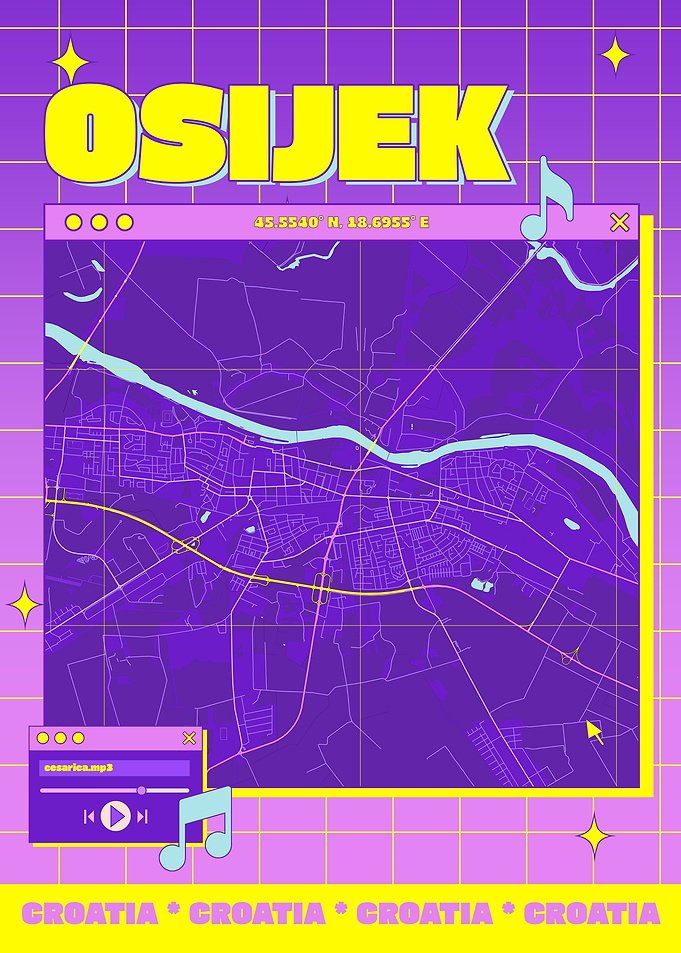 Osijek, Croatia Map Art