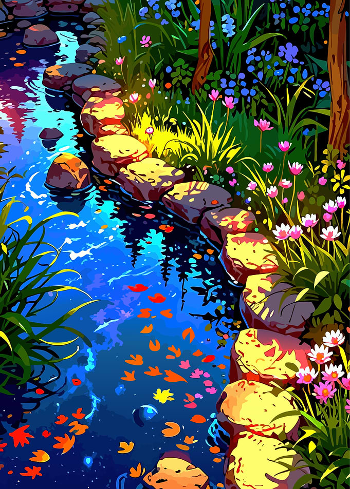 Vibrant Stream with Stepping Stones