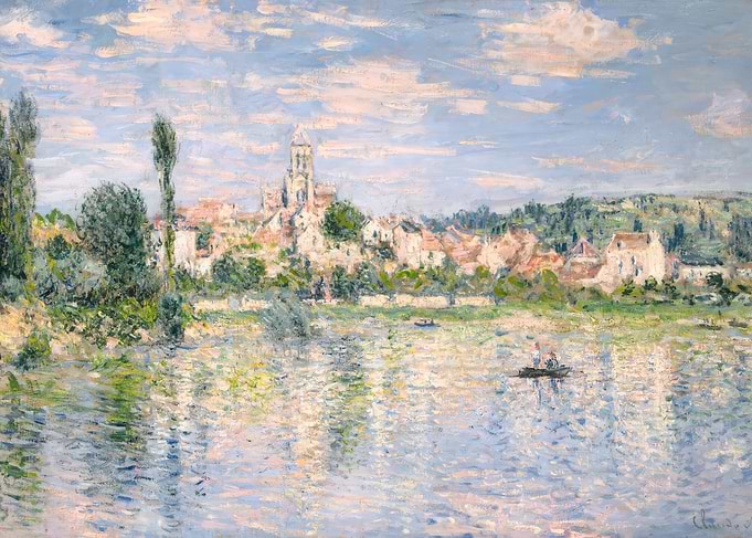 Impressionist River Town Painting