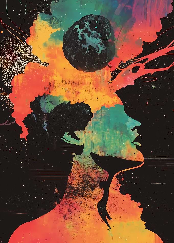 Mind Eclipse – Surreal Cosmic Portrait of Thought and Light
