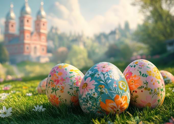 Floral Easter Eggs in a Meadow