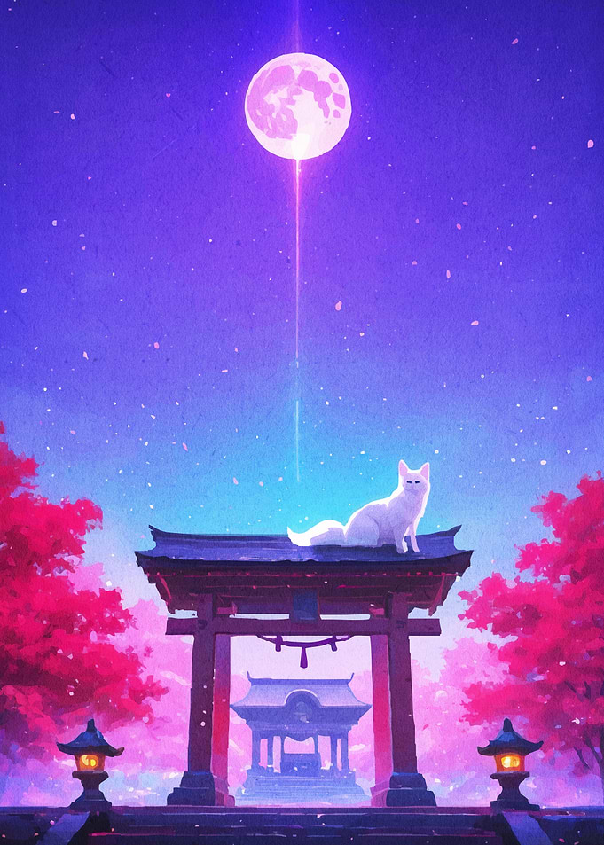 Fox Japanese Shrine Moon