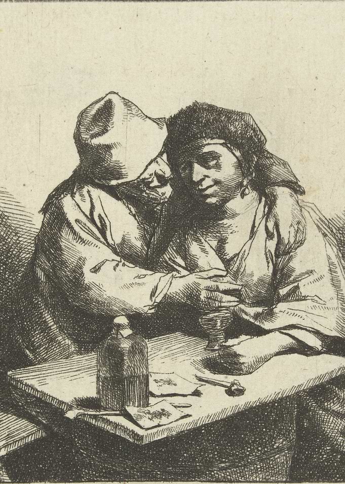 Two Men Drinking, Etching