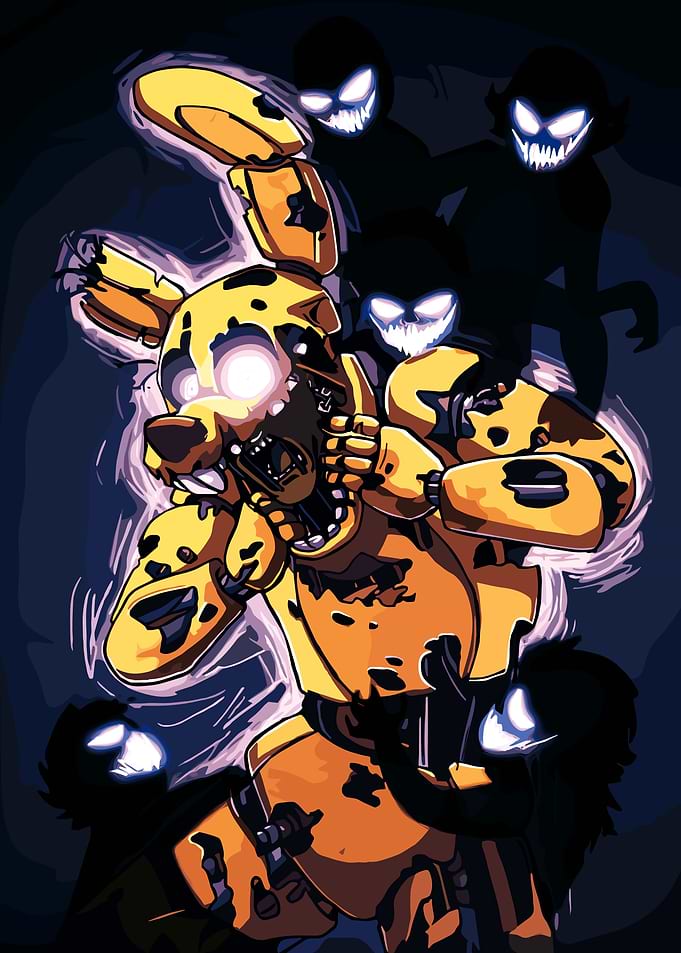 Springtrap surrounded by shadows