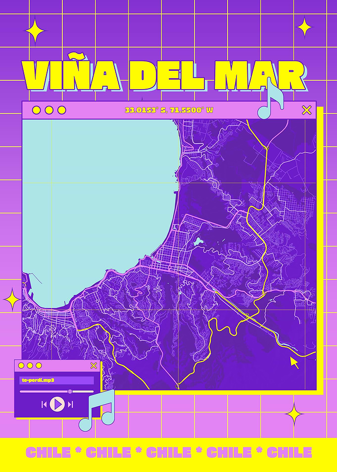 Viña del Mar Retro Map Poster