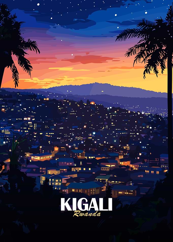 Kigali, Rwanda Cityscape at Night