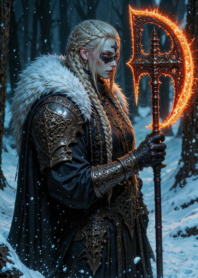 Fantasy Warrior with Flaming Axe