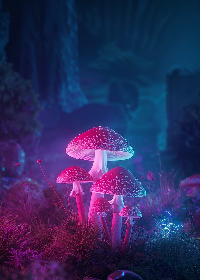 Neon Psychedelic Mushroom Forest