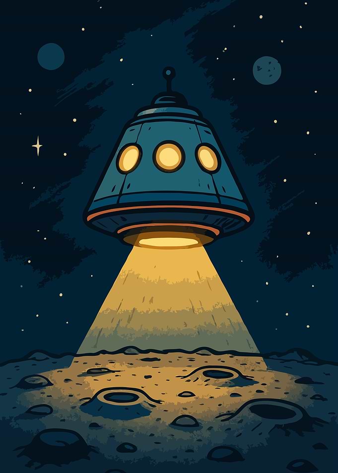 UFO Landing on Moon Illustration