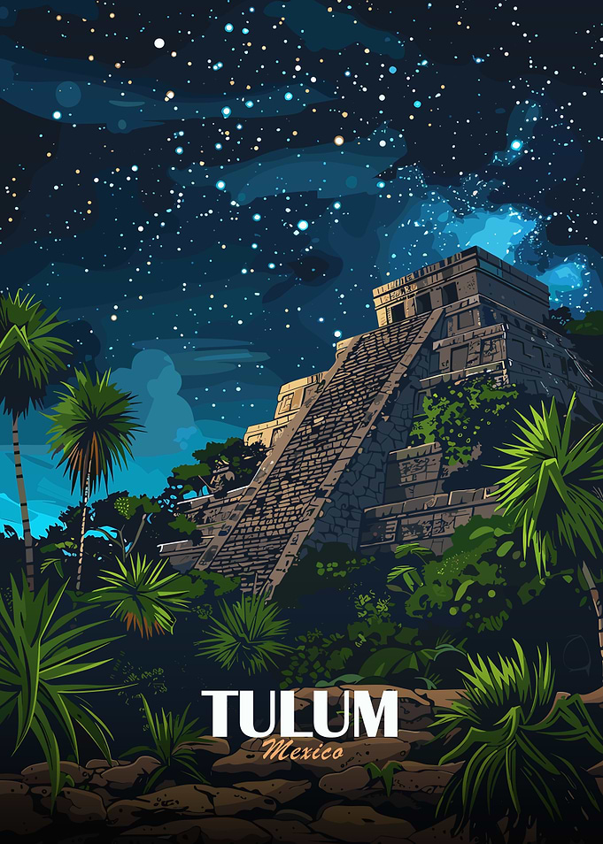 Tulum Mexico Night Sky Pyramid