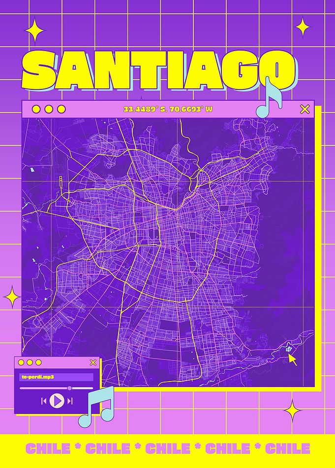 Santiago Chile Map Retro Aesthetic
