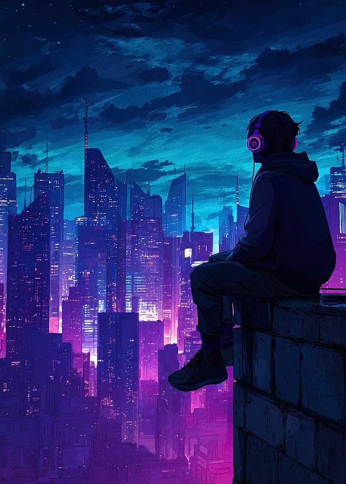 Rooftop View with Headphones