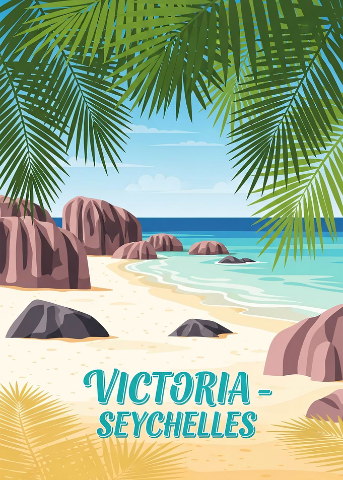 Victoria Seychelles Beach Illustration