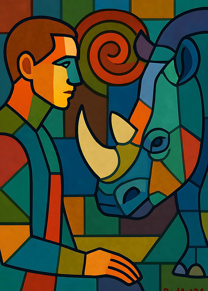 Man and Rhino Geometric Art