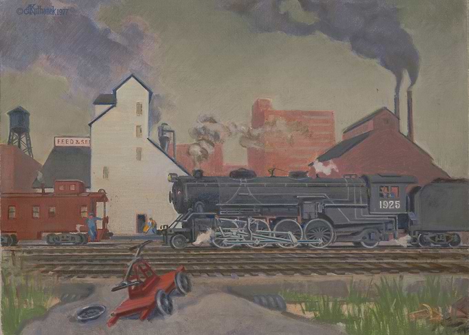 Vintage Train Station Painting