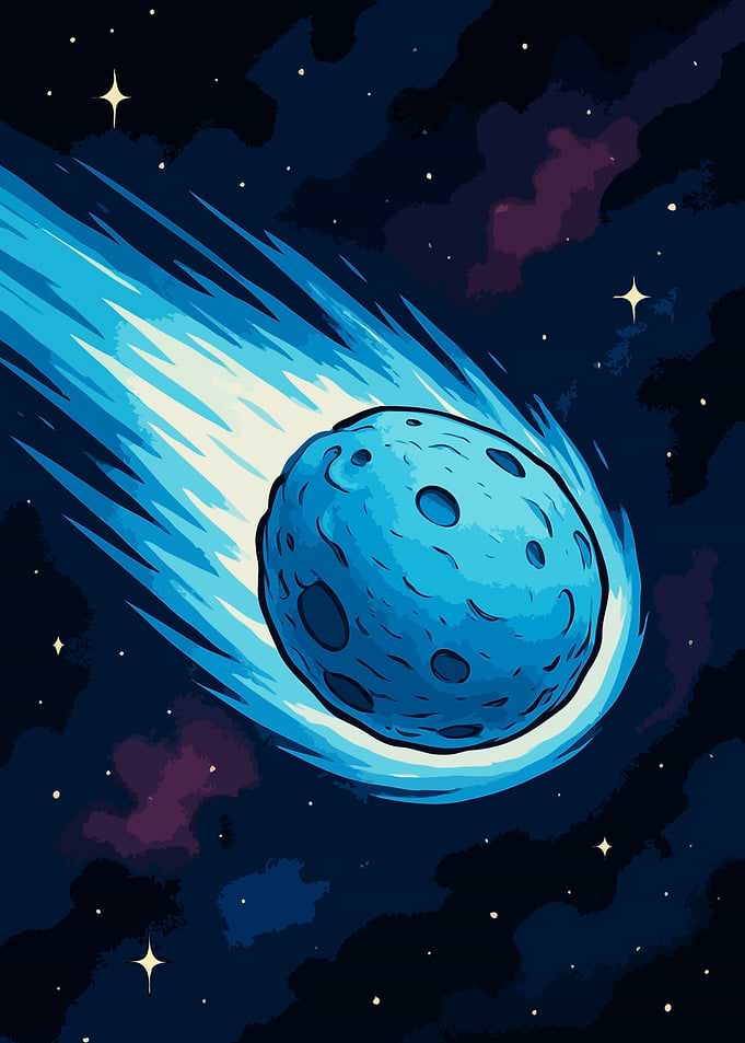 Blue Comet in Space Cartoon
