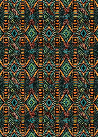 Tribal Pattern with Diamonds and Birds