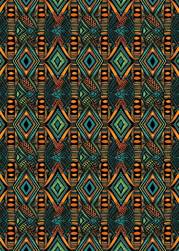 Tribal Pattern with Diamonds and Birds