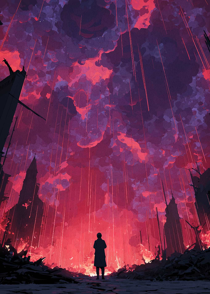 Apocalyptic Cityscape with Figure
